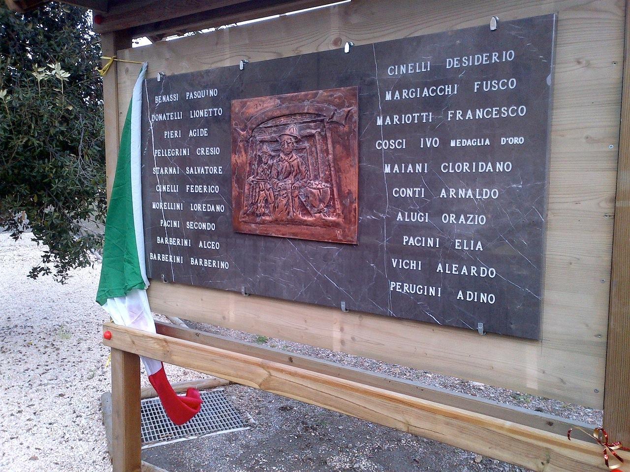 La targa in memoria dei venti minatori morti nella miniera di Baccinello-Cana