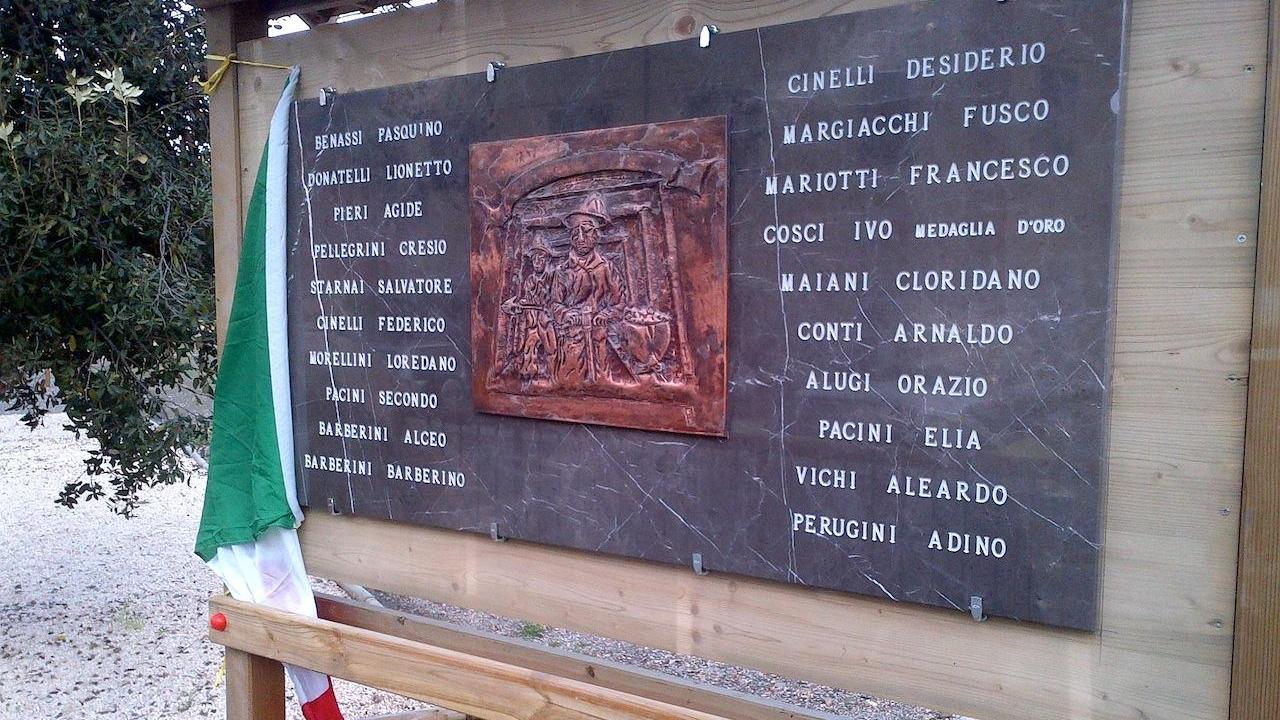 La targa in memoria dei venti minatori morti nella miniera di Baccinello-Cana