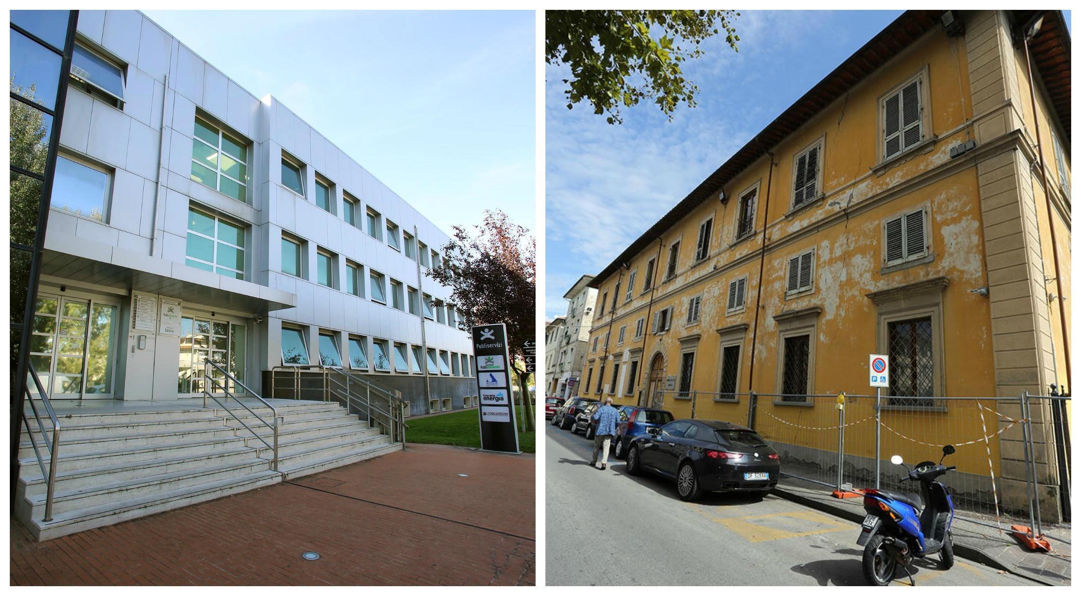 Da sinistra la sede di Publiservizi e l'ex Sert