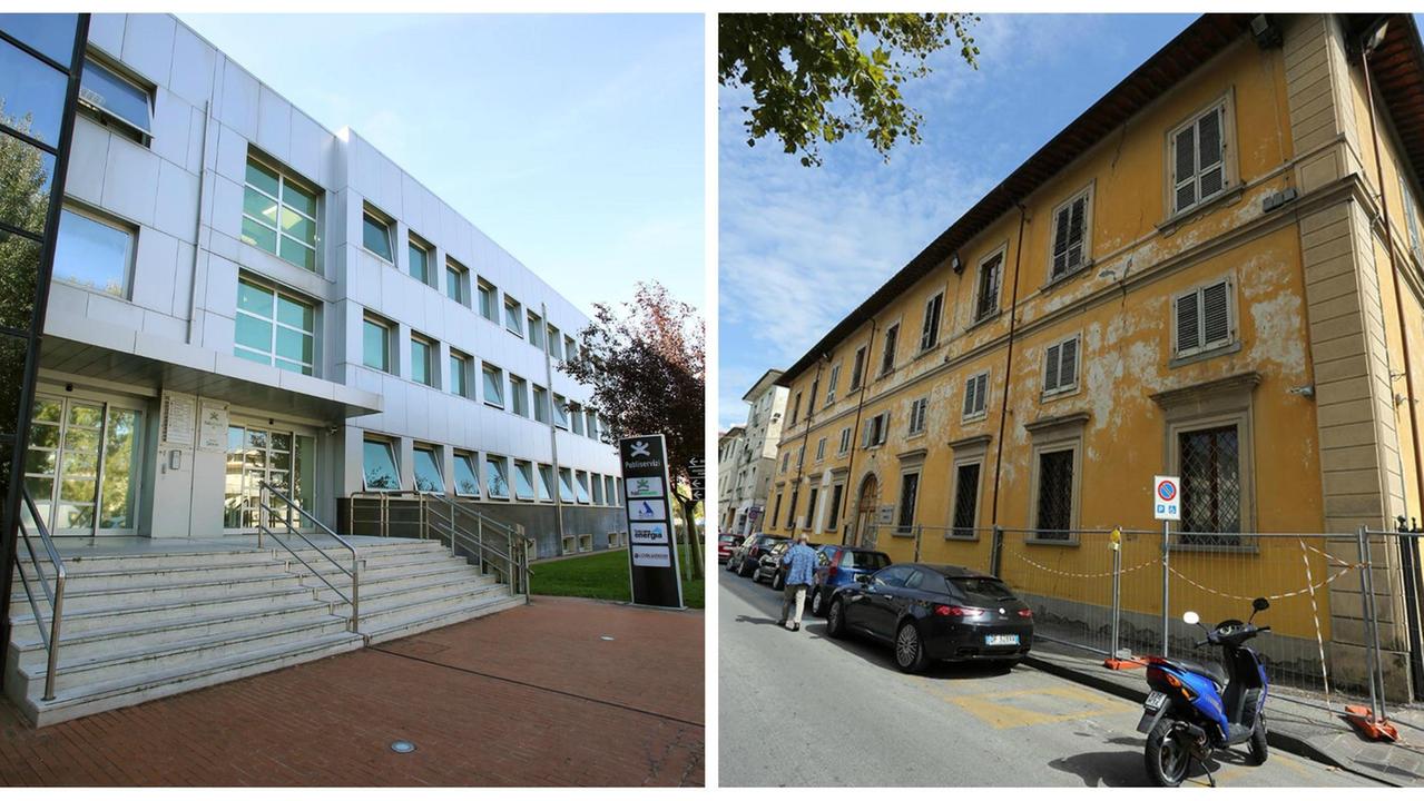 Da sinistra la sede di Publiservizi e l'ex Sert