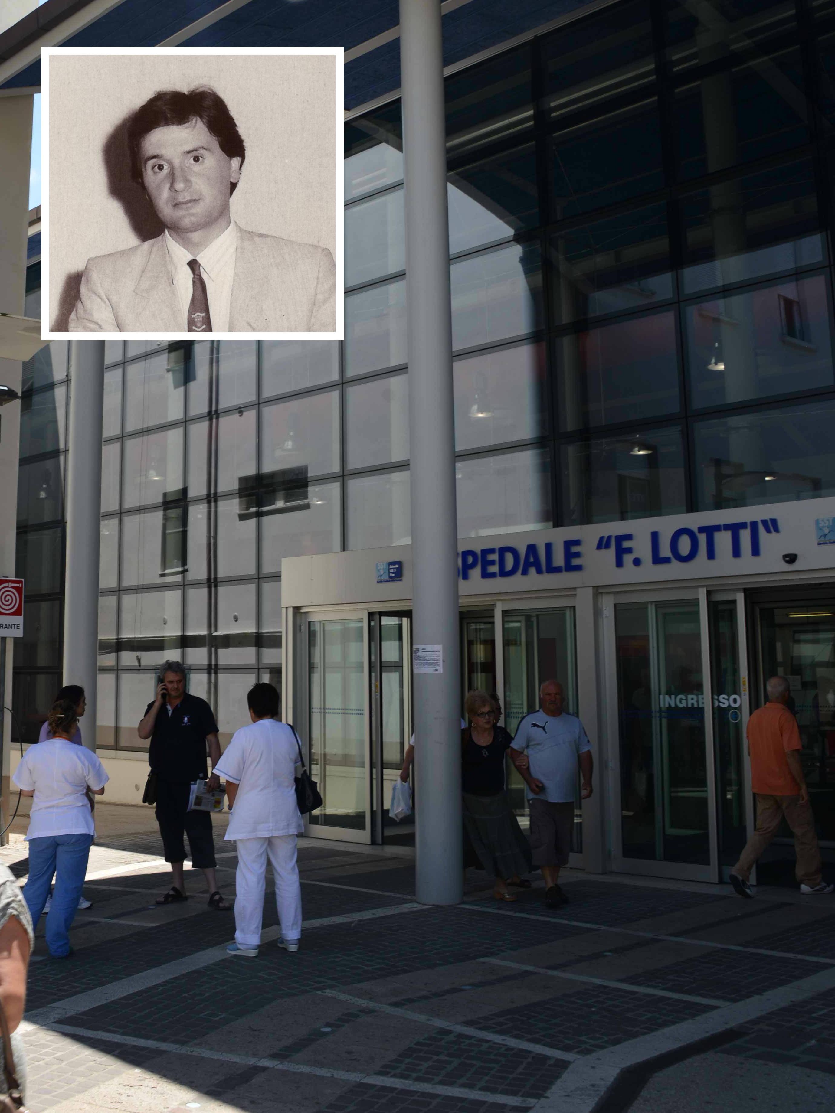 L'esterno dell'ospedale Lotti a Pontedera e, nel riquadro, il dottor Panizzi