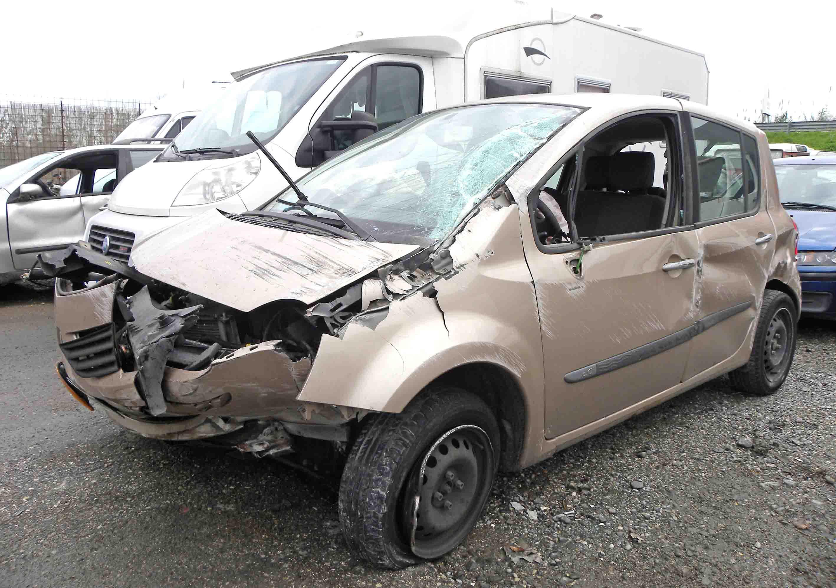 Una delle auto coinvolte nell'incidente causato dai cinghiali (foto Gori)
