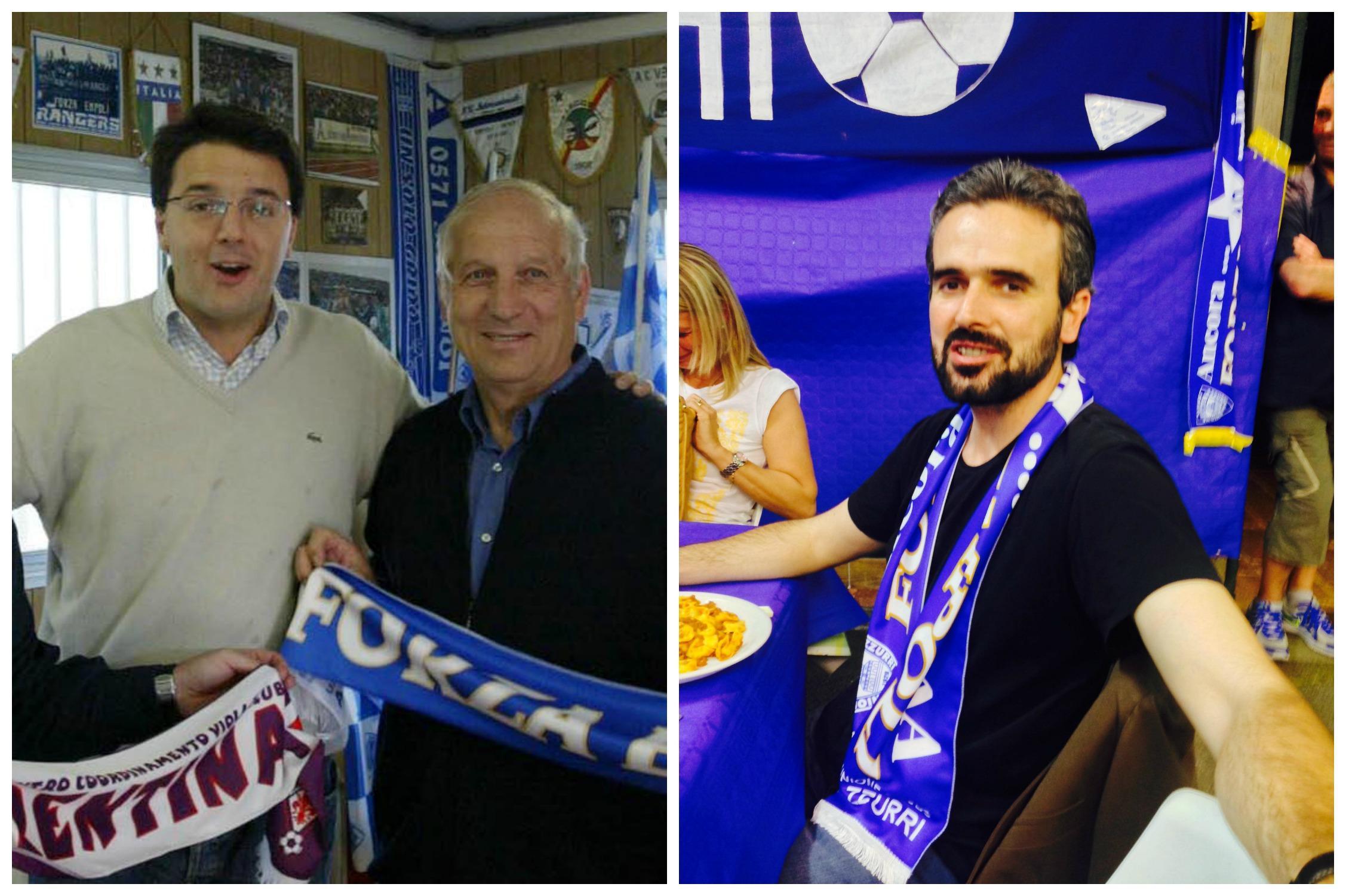 A sinistra Matteo Renzi con Athos Bagnoli prima di un derby e a destra Dario Parrini