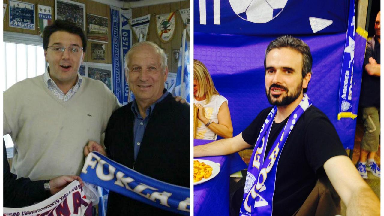 A sinistra Matteo Renzi con Athos Bagnoli prima di un derby e a destra Dario Parrini
