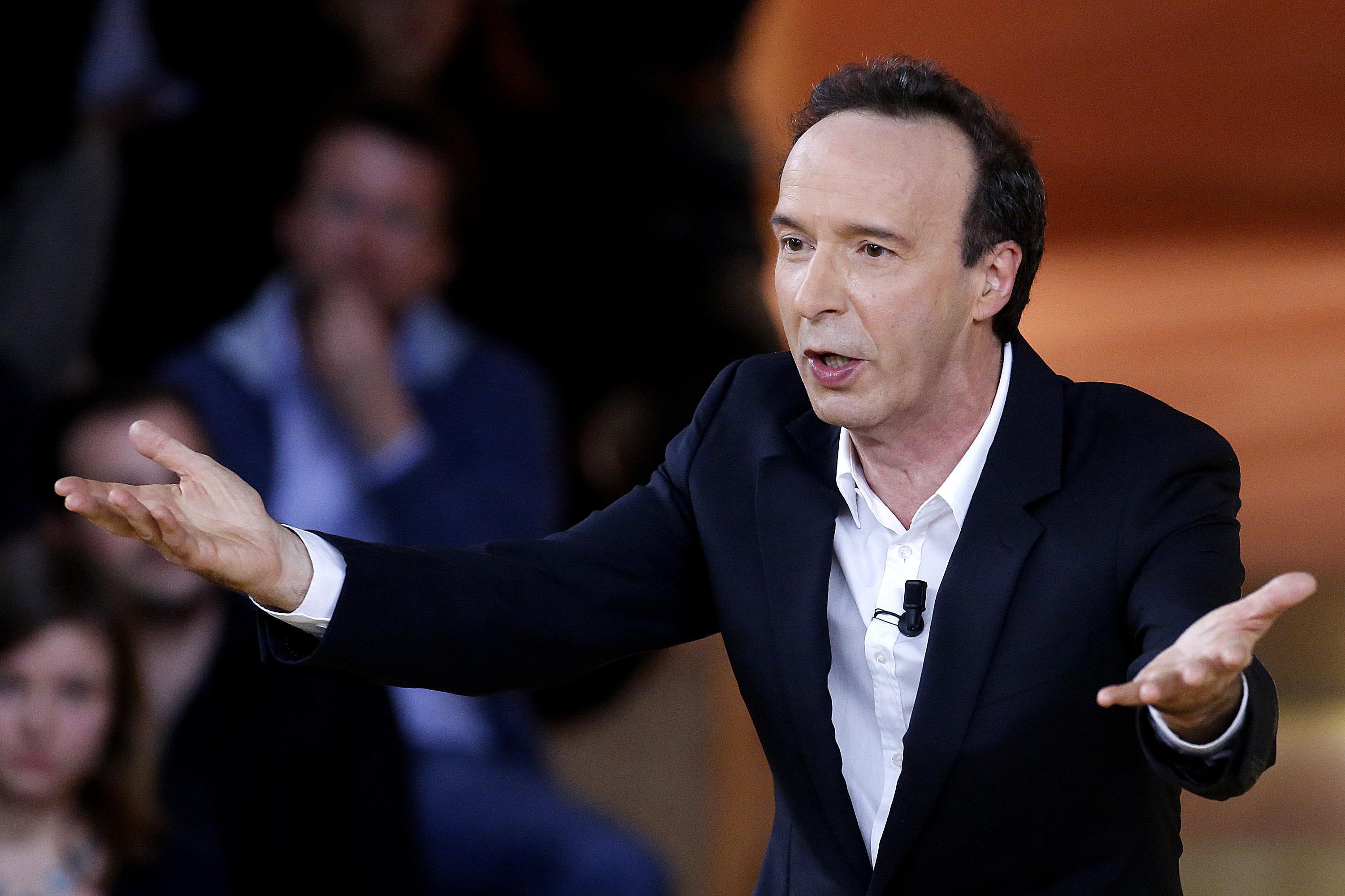 Benigni durante il monologo sui Dieci comandamenti