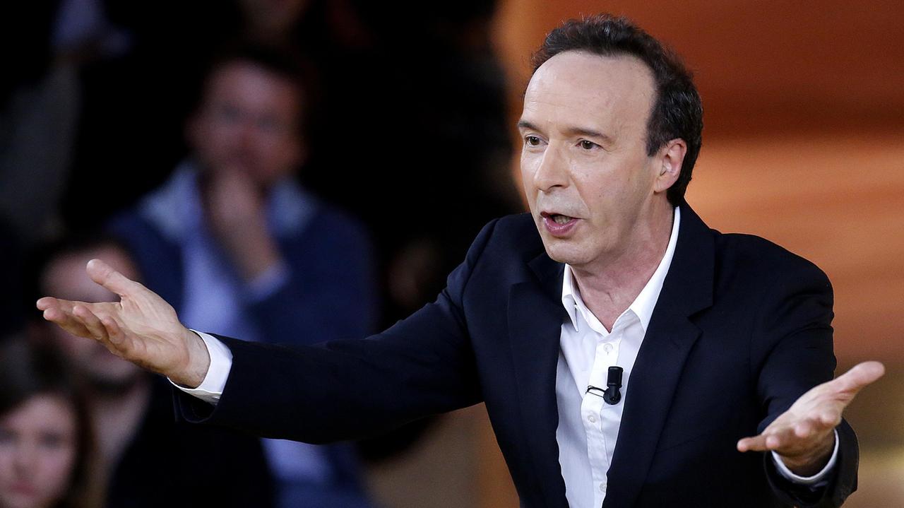 Benigni durante il monologo sui Dieci comandamenti