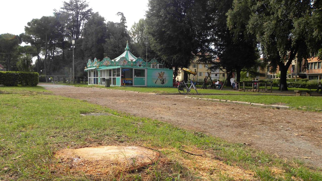 Il parco di piazza della Resistenza dopo il taglio degli alberi (foto Gori)