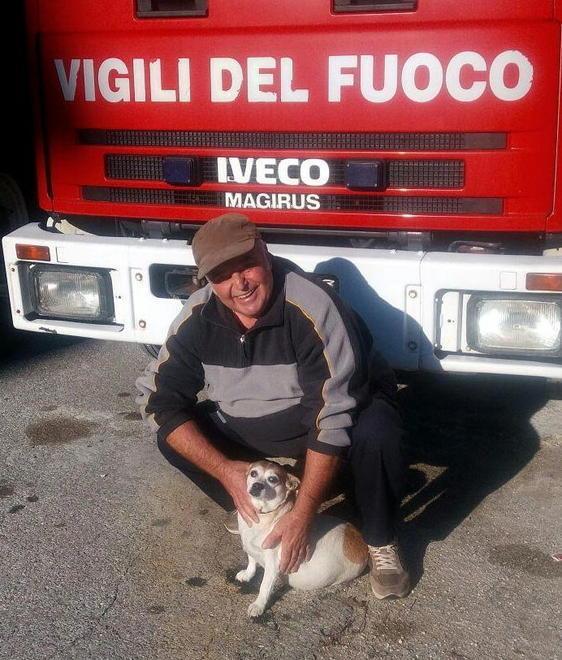 Fugge per i botti cagnolina salvata da un pompiere
