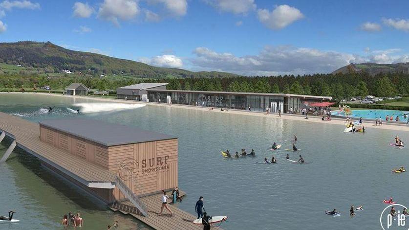 Un rendering dell'impianto di wave garden che dovrebbe essere realizzato in Galles