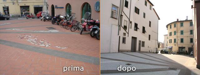 La piazzetta che si affaccia su via Chiarugi prima e dopo l'intervento