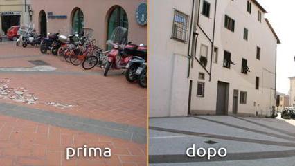 La piazzetta che si affaccia su via Chiarugi prima e dopo l'intervento