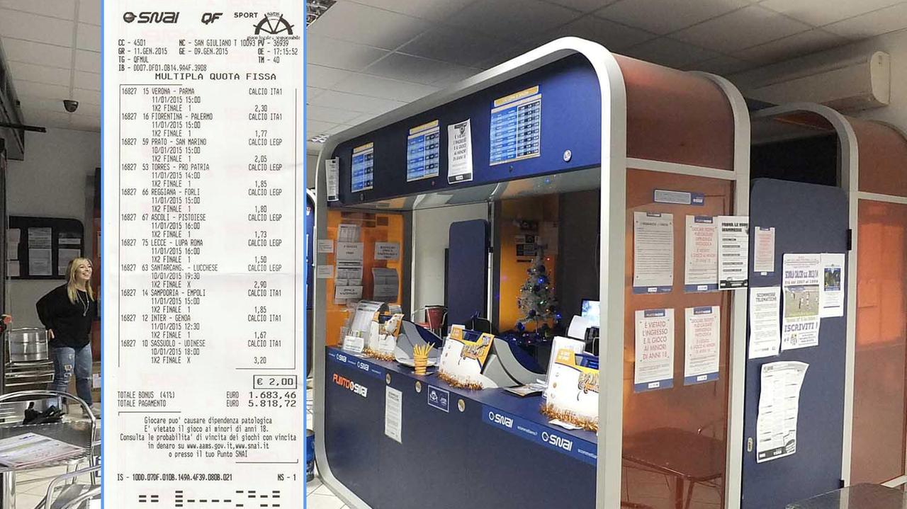 Una sala scommesse e la schedina vincente
