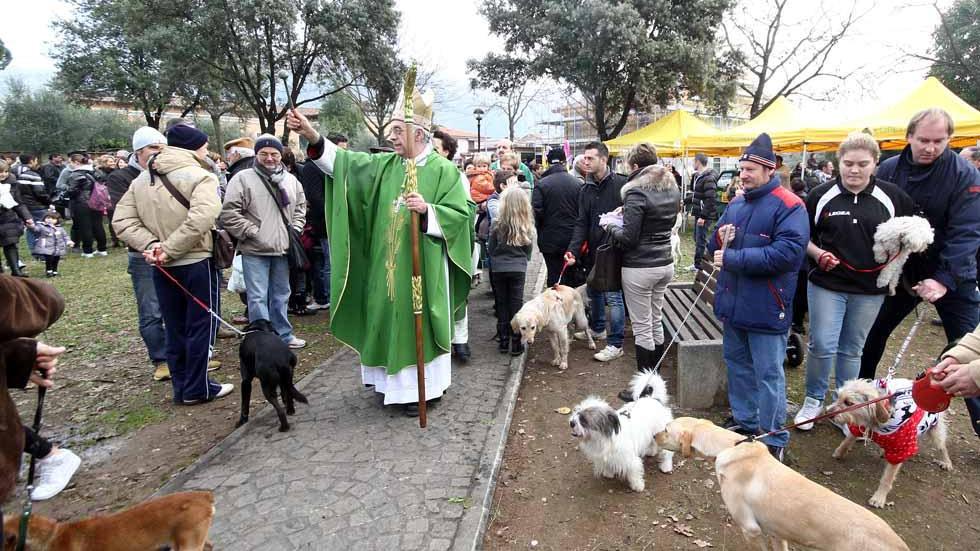 Il vescovo Santucci benedice gli animali (foto archivio)