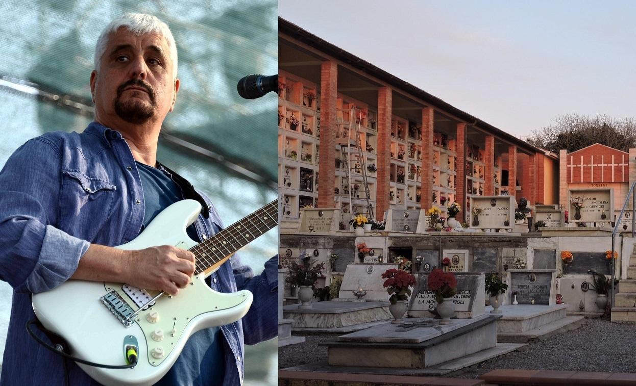 Pino Daniele (foto Silvi) e, a destra, il cimitero di Magliano (foto Russo)