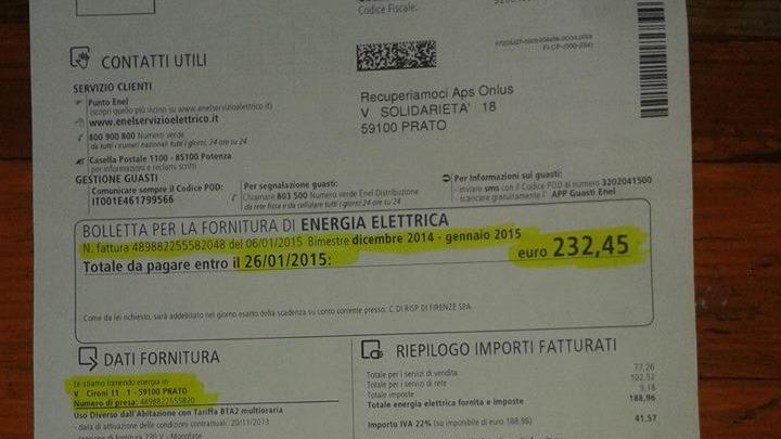 La bolletta Enel arrivata a Recuperiamoci
