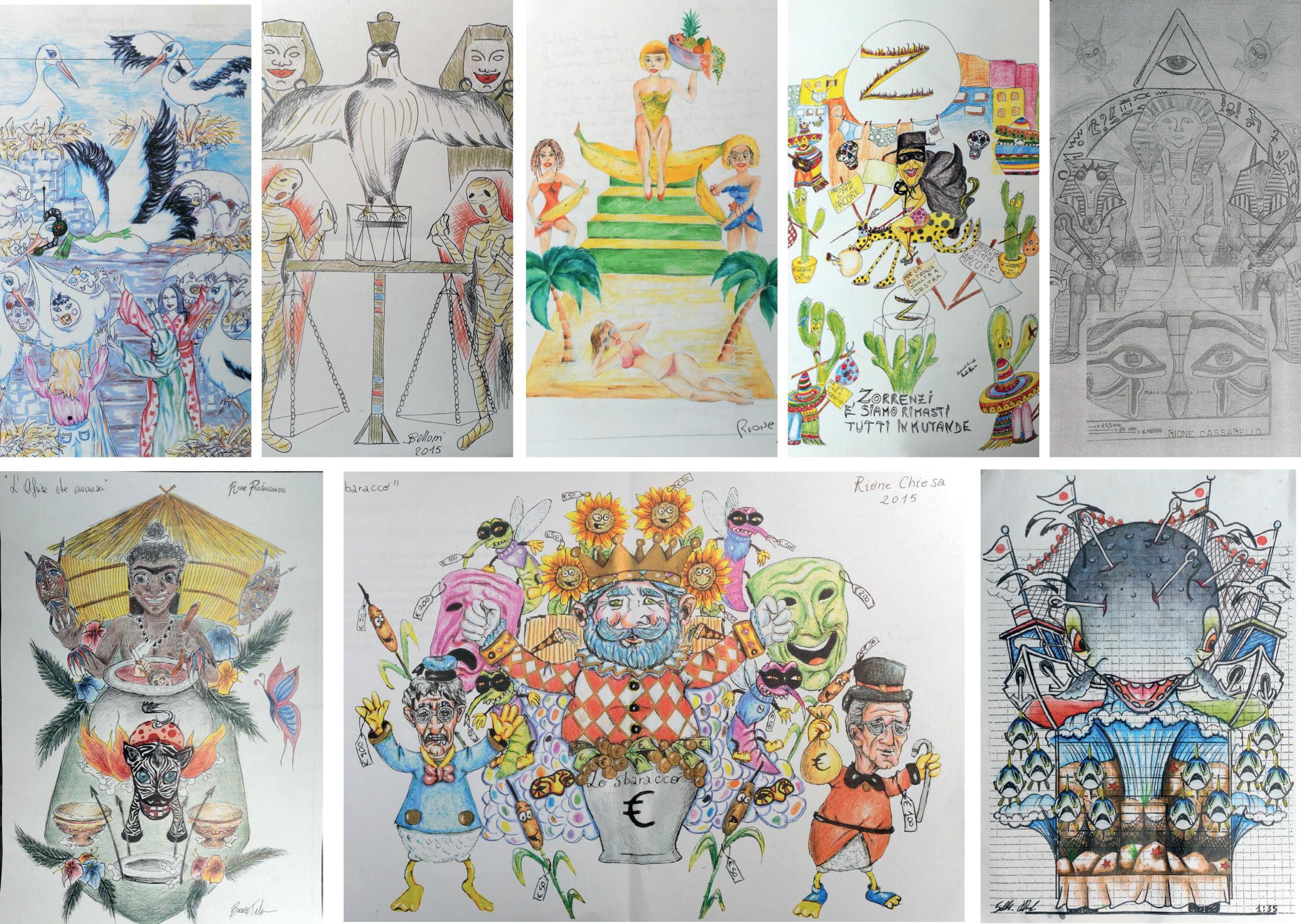 I bozzetti dei carri degli otto rioni follonichesi per il Carnevale 2015