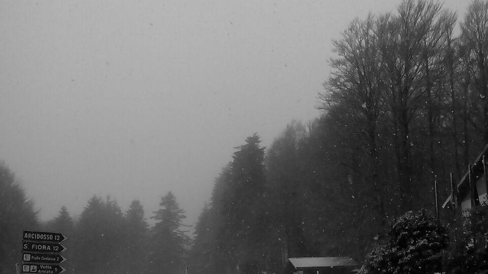 L'inizio della nevicata sull'Amiata