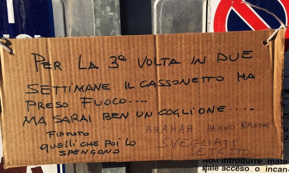 Bidone brucia tre volte, con rabbia
