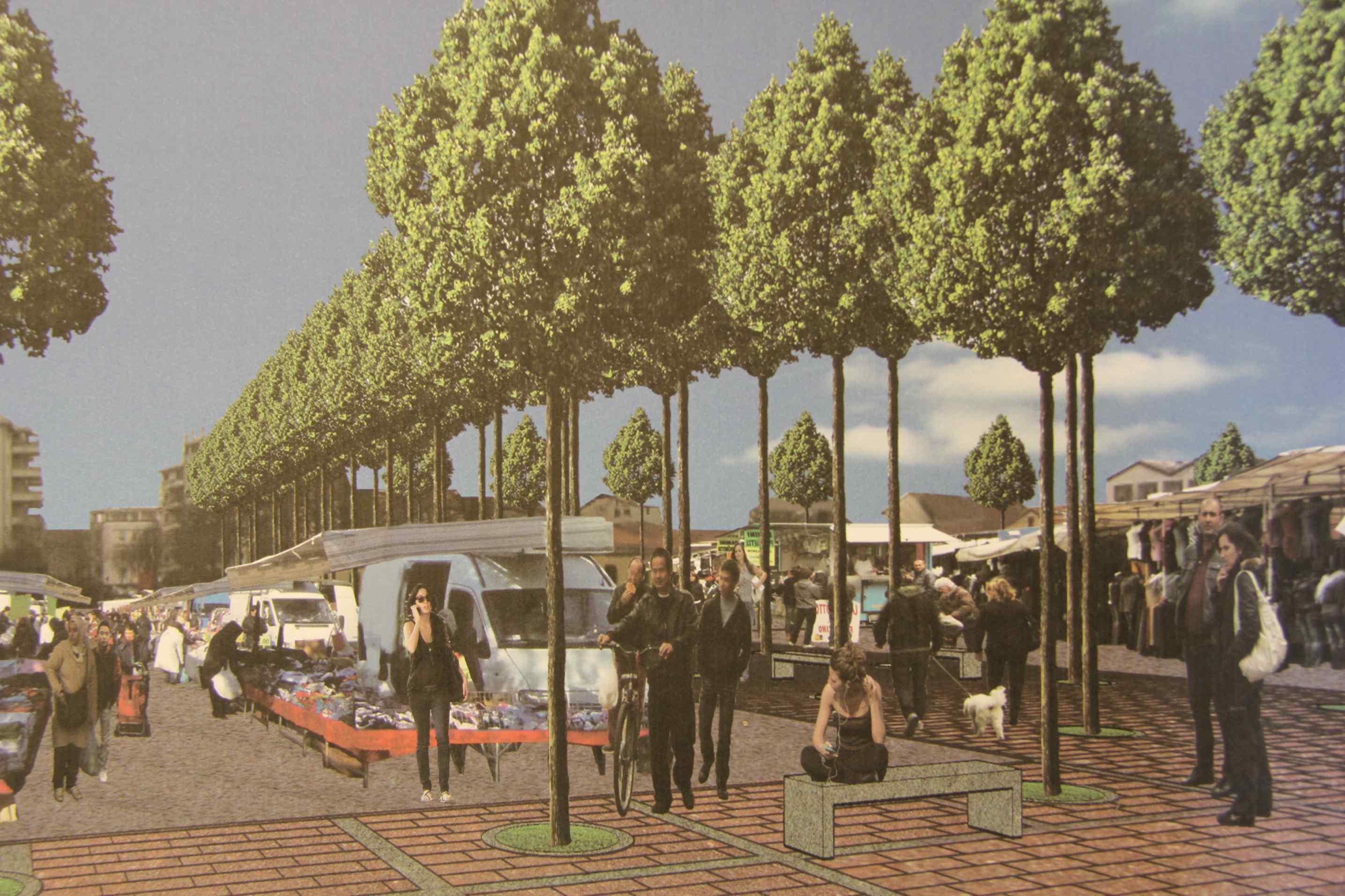 Il rendering della njuova Piazza del Mercato
