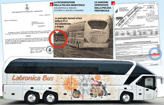 Multa al bus del Livorno scortato dai vigili 