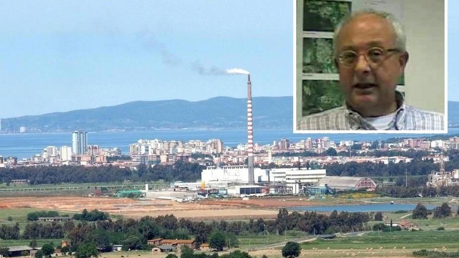 L'area industriale nella piana di Scarlino e, nel riquadro, Marco Pellegrini di Arpat