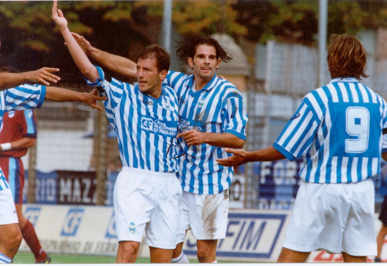 Massimiliano Longhi e Sergio Pellissier esultanti ai tempi della Spal