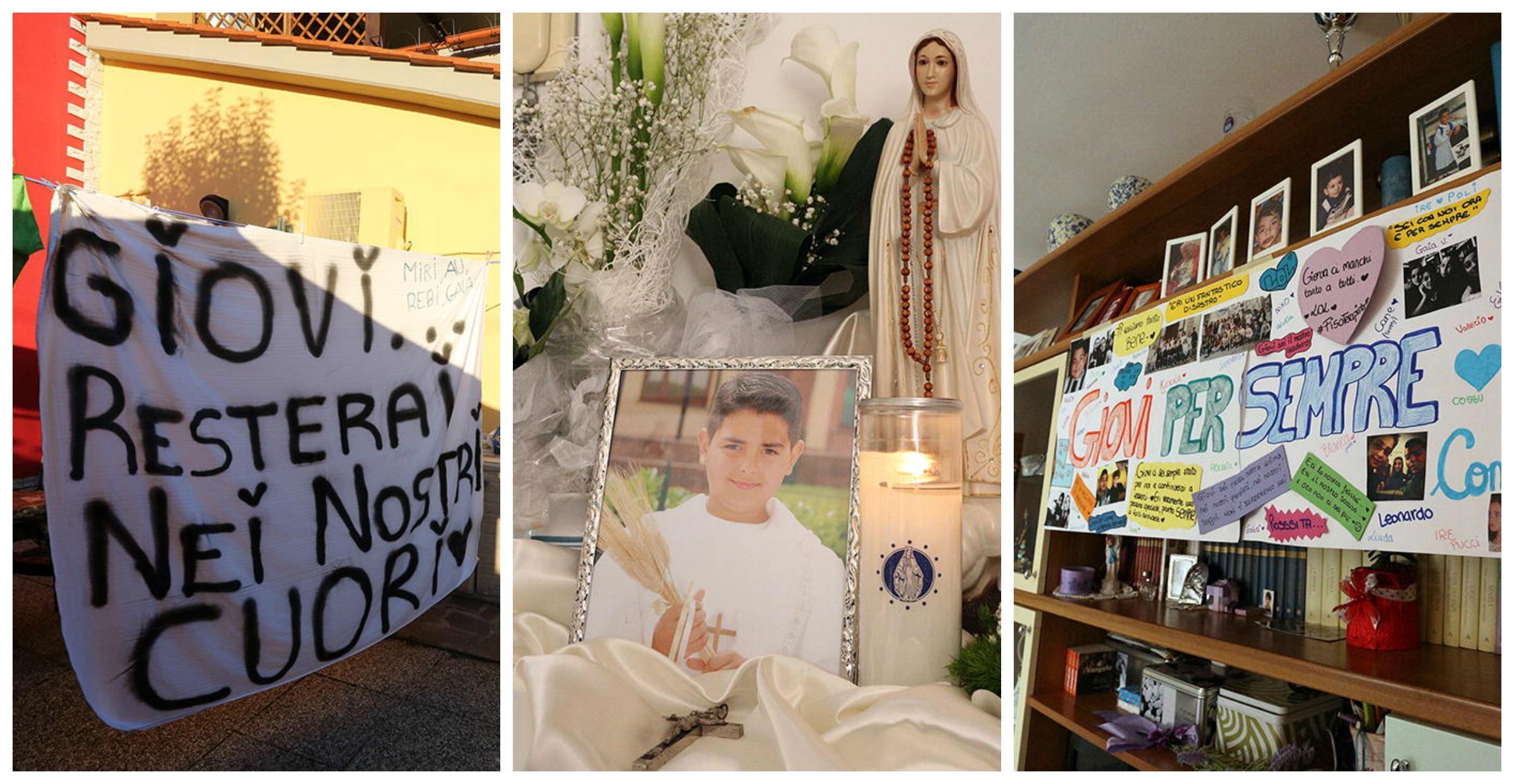 Gli striscioni e l'altare a casa della famiglia Locci (Foto Agenzia Carlo Sestini)