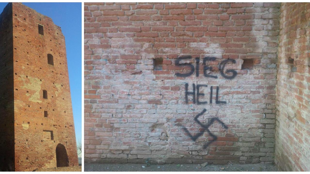 La torre grossa nel Parco Corsini di Fucecchio e la svastica con la scritta “Sieg heil”