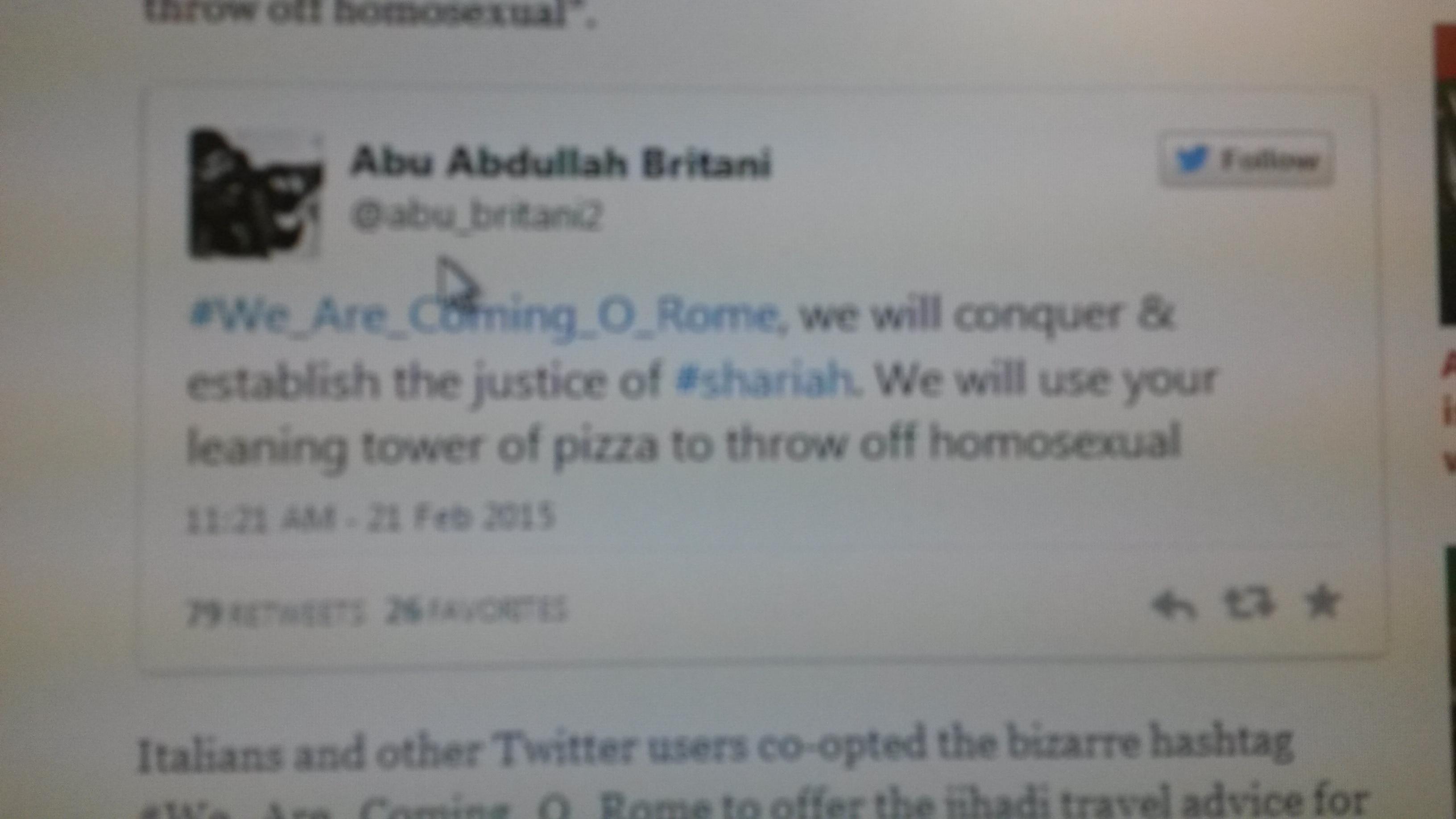 Il tweet pubblicato online dal quotidiano inglese “The Indipendent”