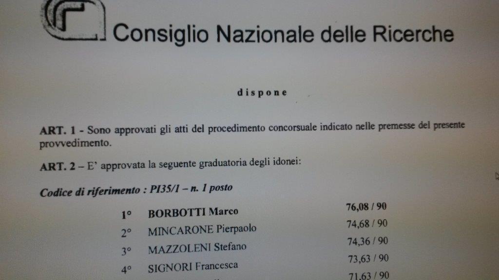 La graduatoria con Borbotti al primo posto, concorso vinto millantando una laurea