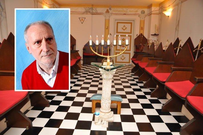 Un tempio massonico e, nel riquadro, il professor Ippolito Spadafora