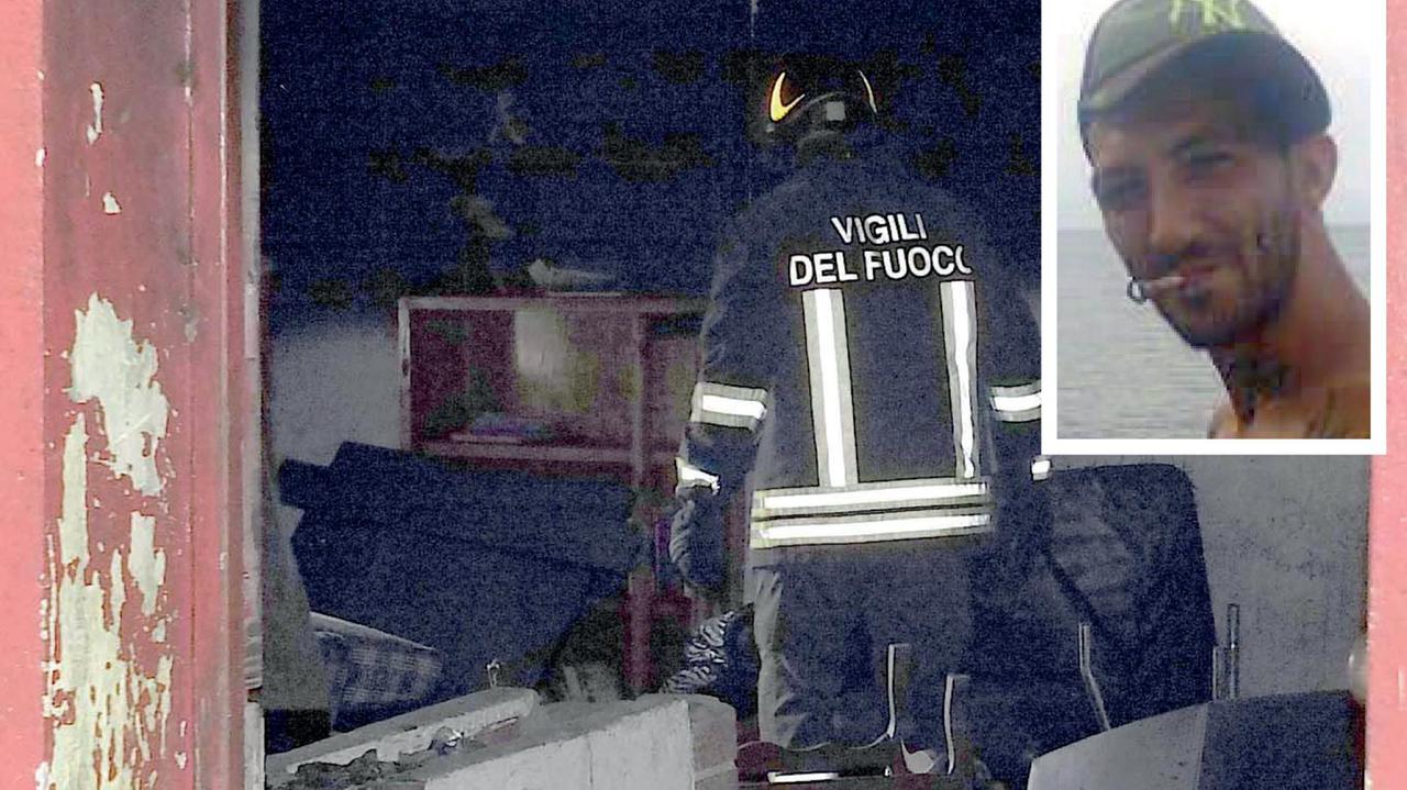 La casa bruciata e, nel riquadro, Sebastiano Del Re