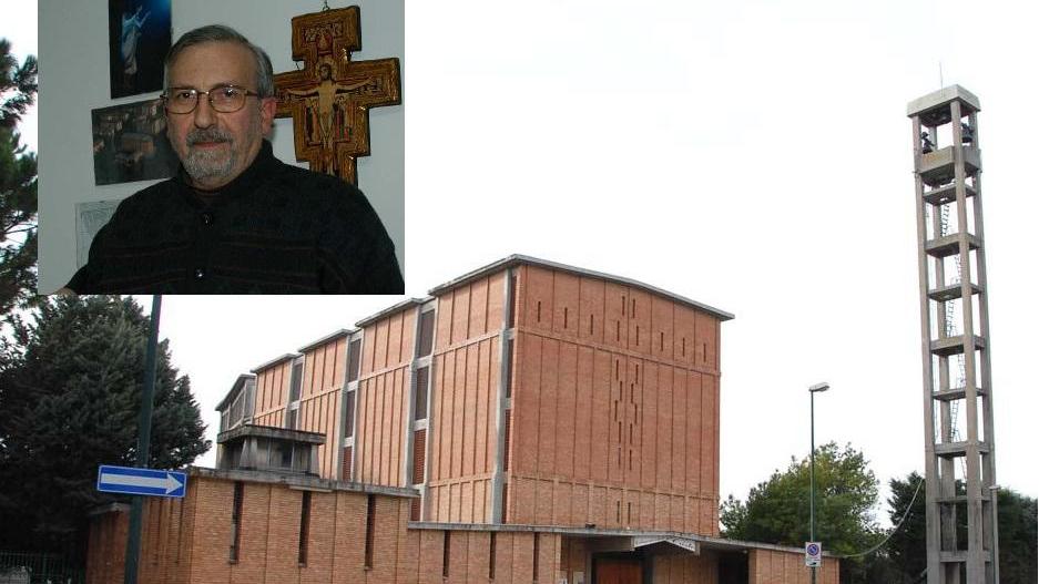 La chiesa di Santa Lucia a Barbanella e, nel riquadro, padre Lamberto Fantoni