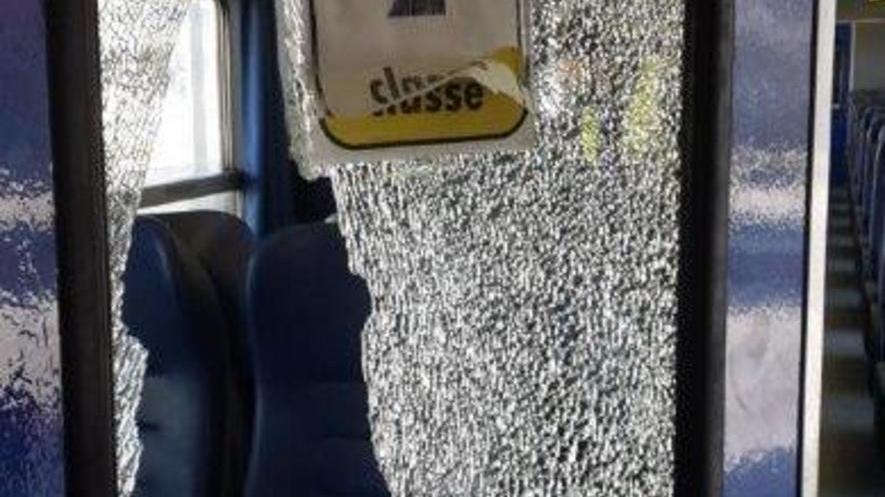 Mandano in frantumi i vetri del treno regionale