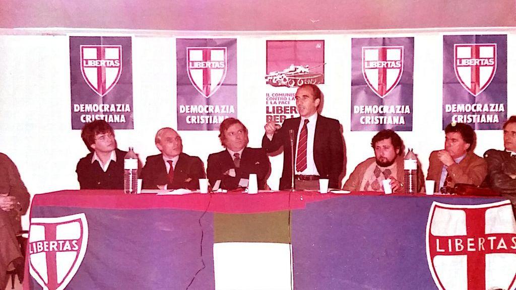 Nilo Pampana, a destra, con l'onorevole Pino Lucchesi a un'iniziativa della Democrazia cristiana