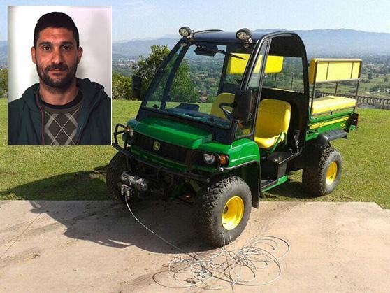 Il mezzo usato per portar via la cassaforte e, nel riquadro, l'arrestato