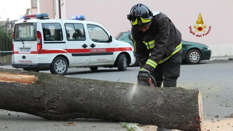 Un vigile del fuoco all'opera in zona via Lago di Varano a Grosseto (foto Vigili del fuoco)