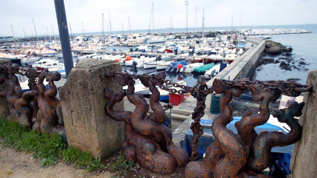 I delfini di ghisa sulla balaustra del moletto di Ardenza