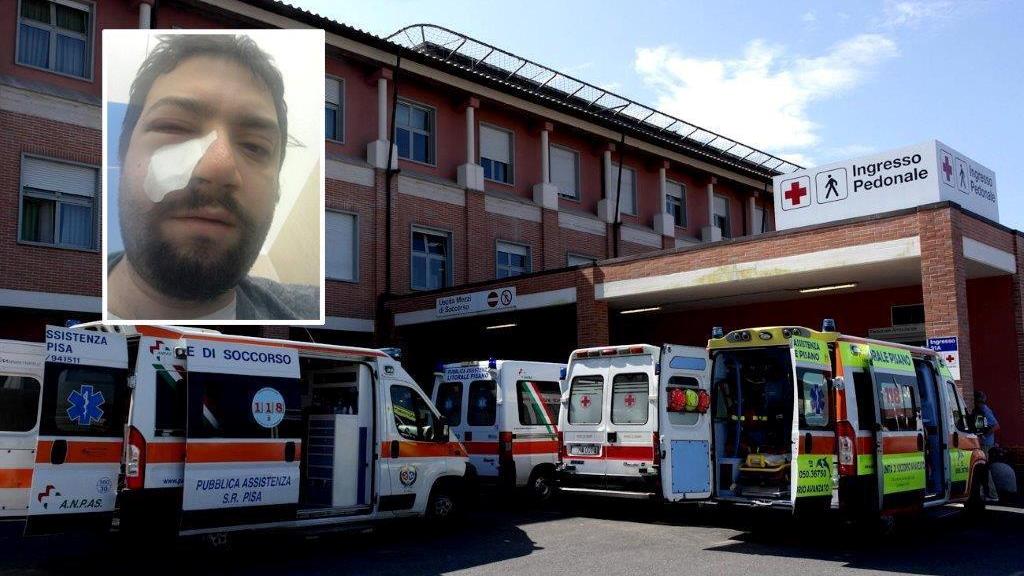 L'ingresso del pronto soccorso di Cisanello e Davide Tria