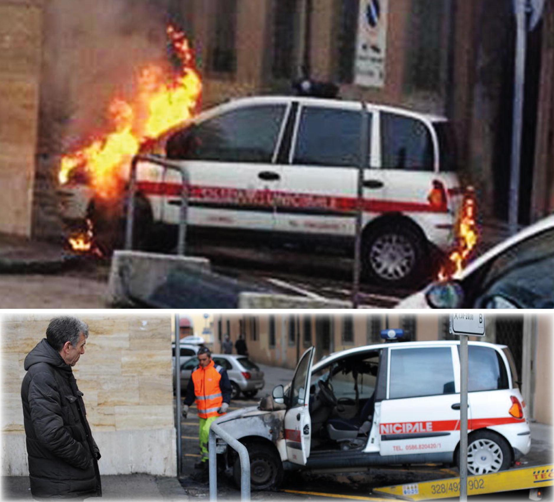 L'auto dei vigili incendiata nelle scorse settimane