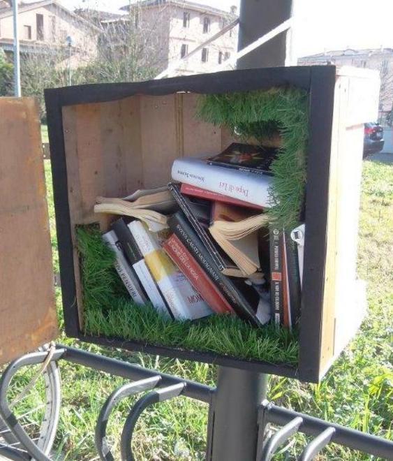 Libri alla fermata, l’installazione è di un anonimo