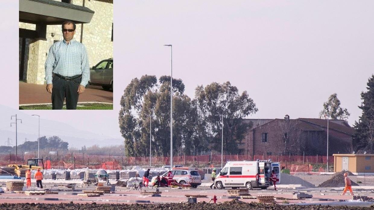 I soccorsi al cantiere della nuova Coop (foto Bf) e, nel riquadro, Abdil Sinani