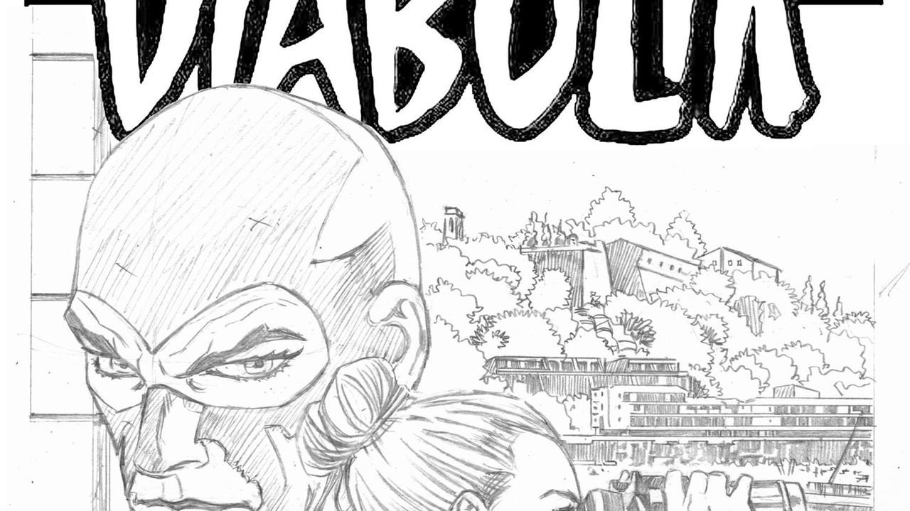 Diabolik ed Eva Kant con alle spalle il carcere di Porto Azzurro nella copertina del numero fuori serie del fumetto