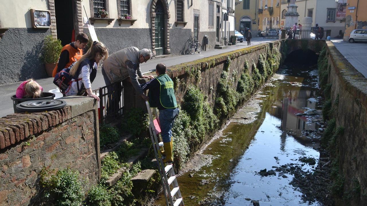 I volontari all'interno del fosso in centro