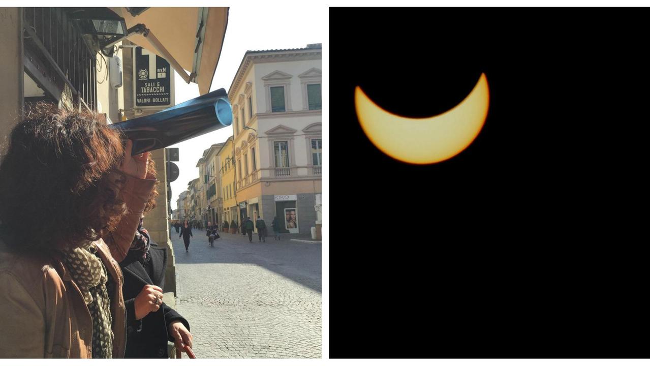 A Pontedera l'eclissi si guarda così (Foto Franco Silvi)