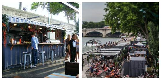 Lungo la Senna a Parigi i container "rivisitati" diventano bar e attrezzature per river beach