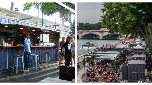 Lungo la Senna a Parigi i container "rivisitati" diventano bar e attrezzature per river beach