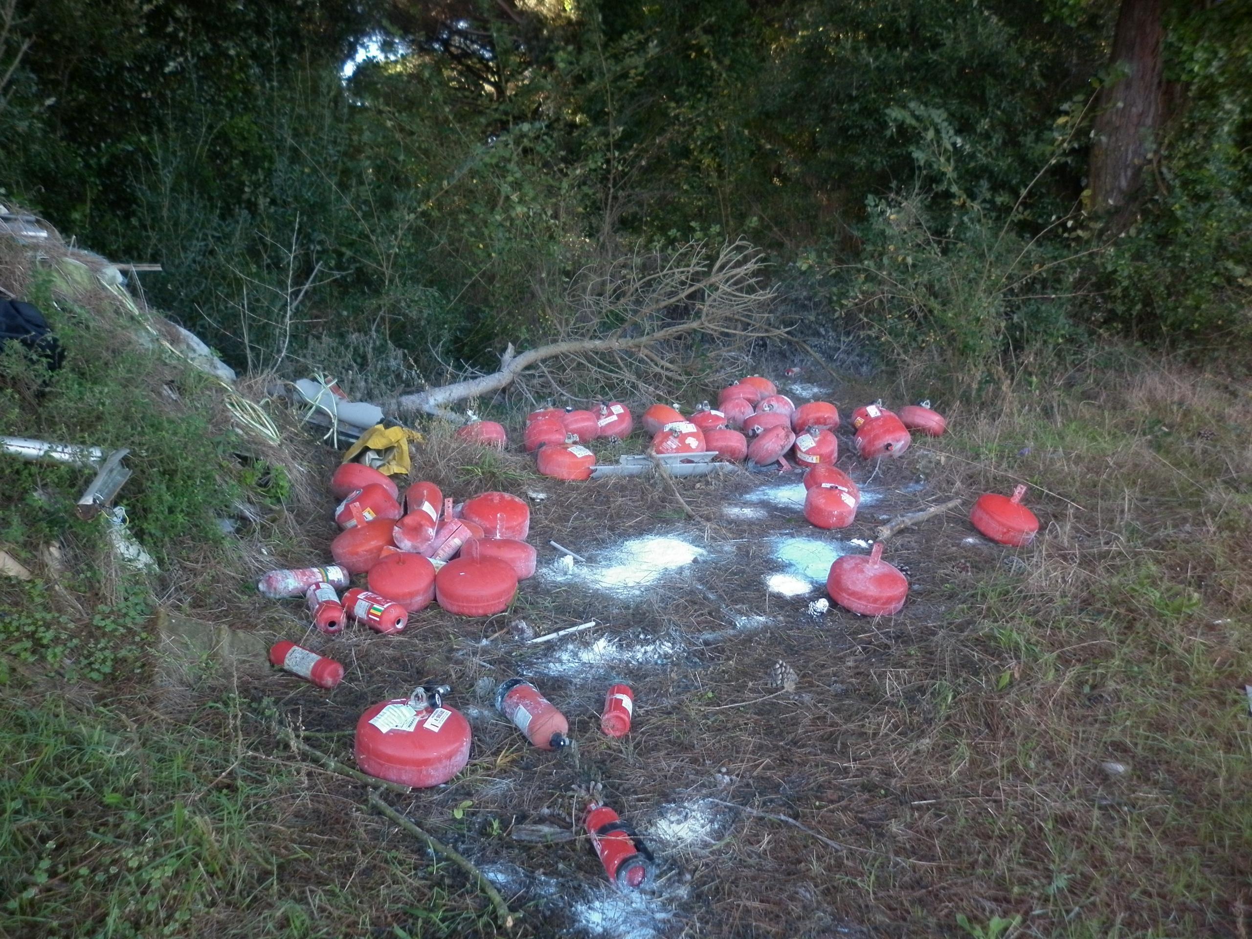 Gli estintori rinvenuti dalle guardie del Parco