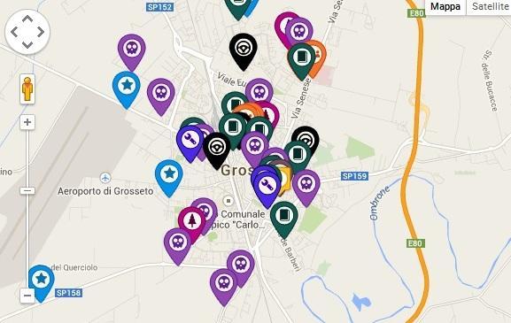 La mappa interattiva di "Segnala Grosseto": ogni colore un problema