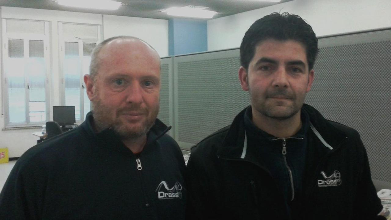 Mirko Pasquini e, a destra, Domenico Leotta, lavoratori Drass con contratto a termine